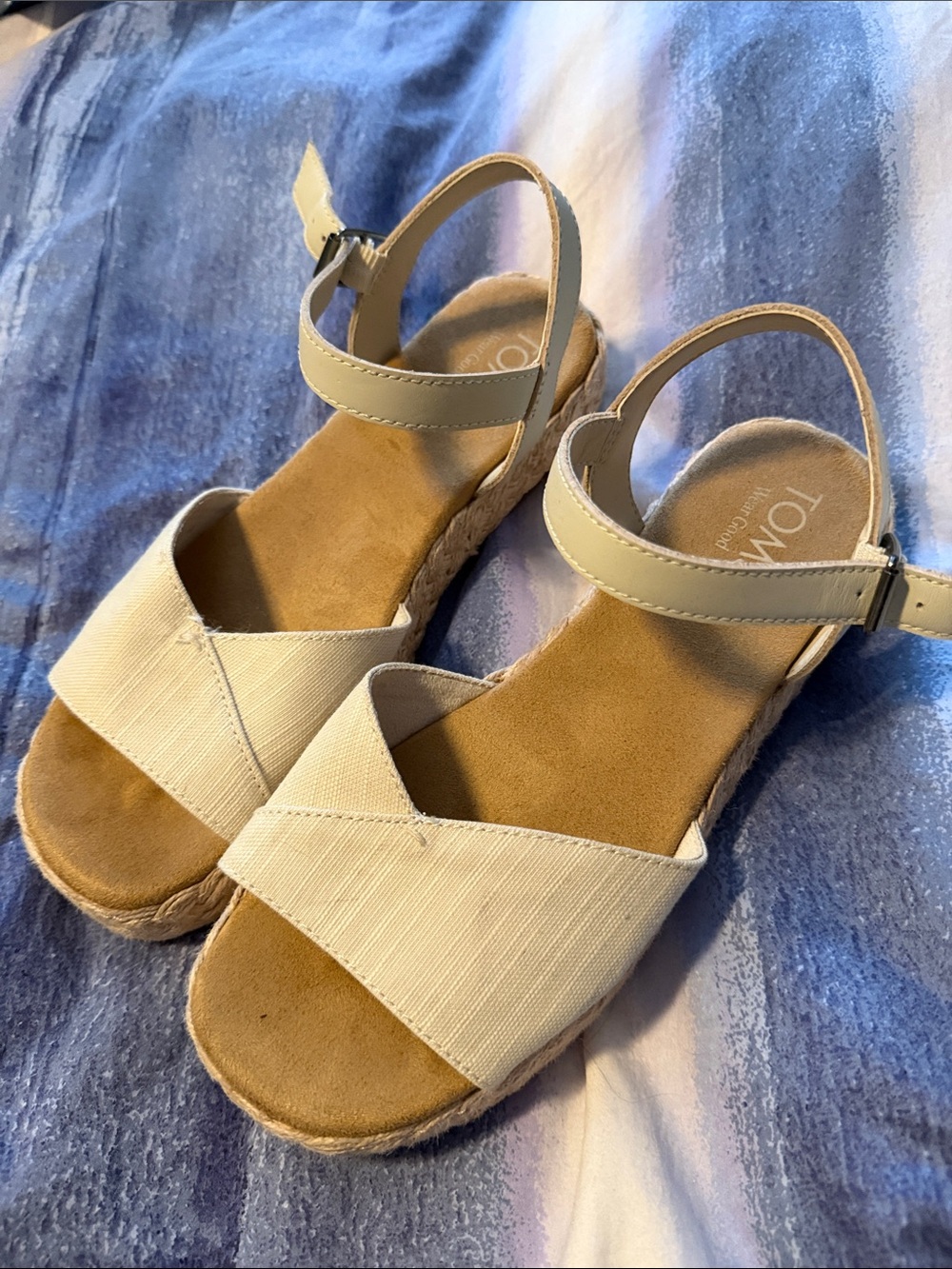 TOMS Women's Beige Canvas Espadrille Ankle-Strap Sandals